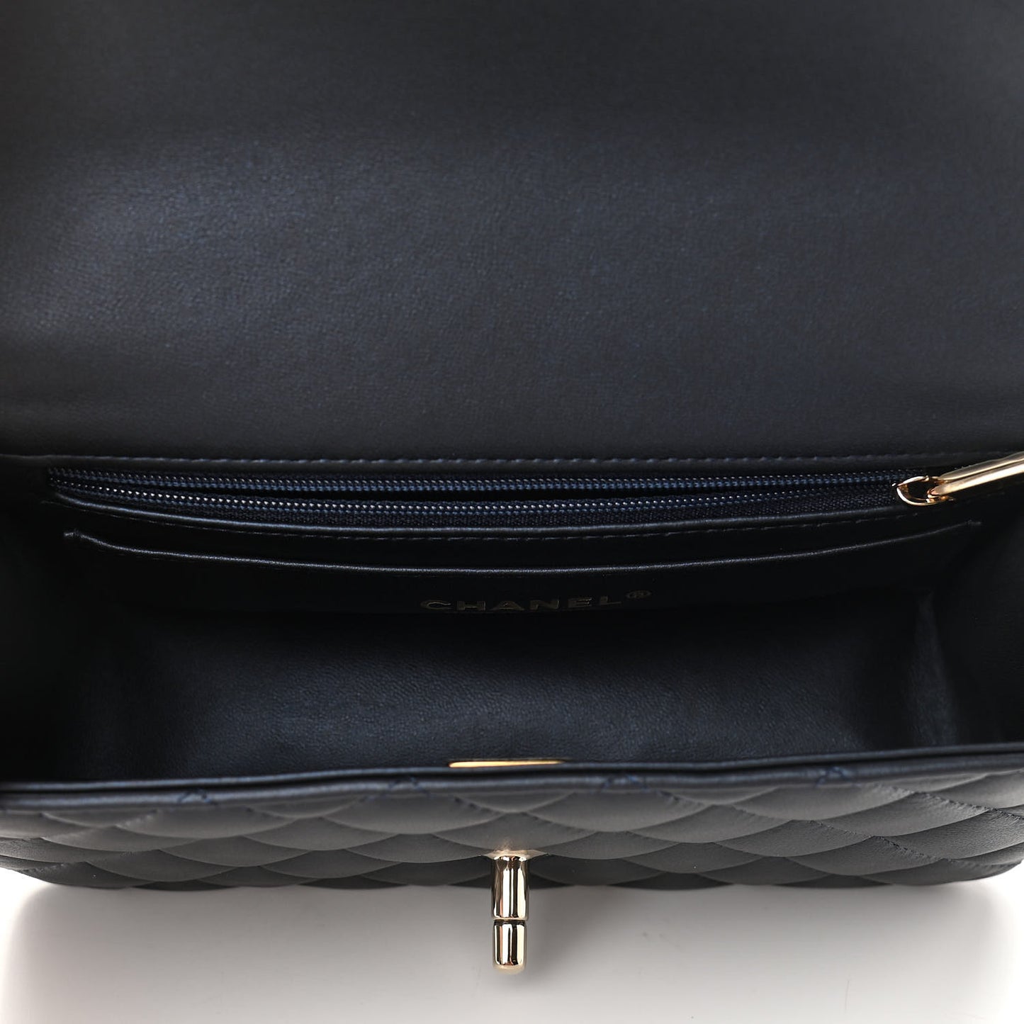 Lambskin Quilted Mini Top Handle Rectangular Flap Navy Blue