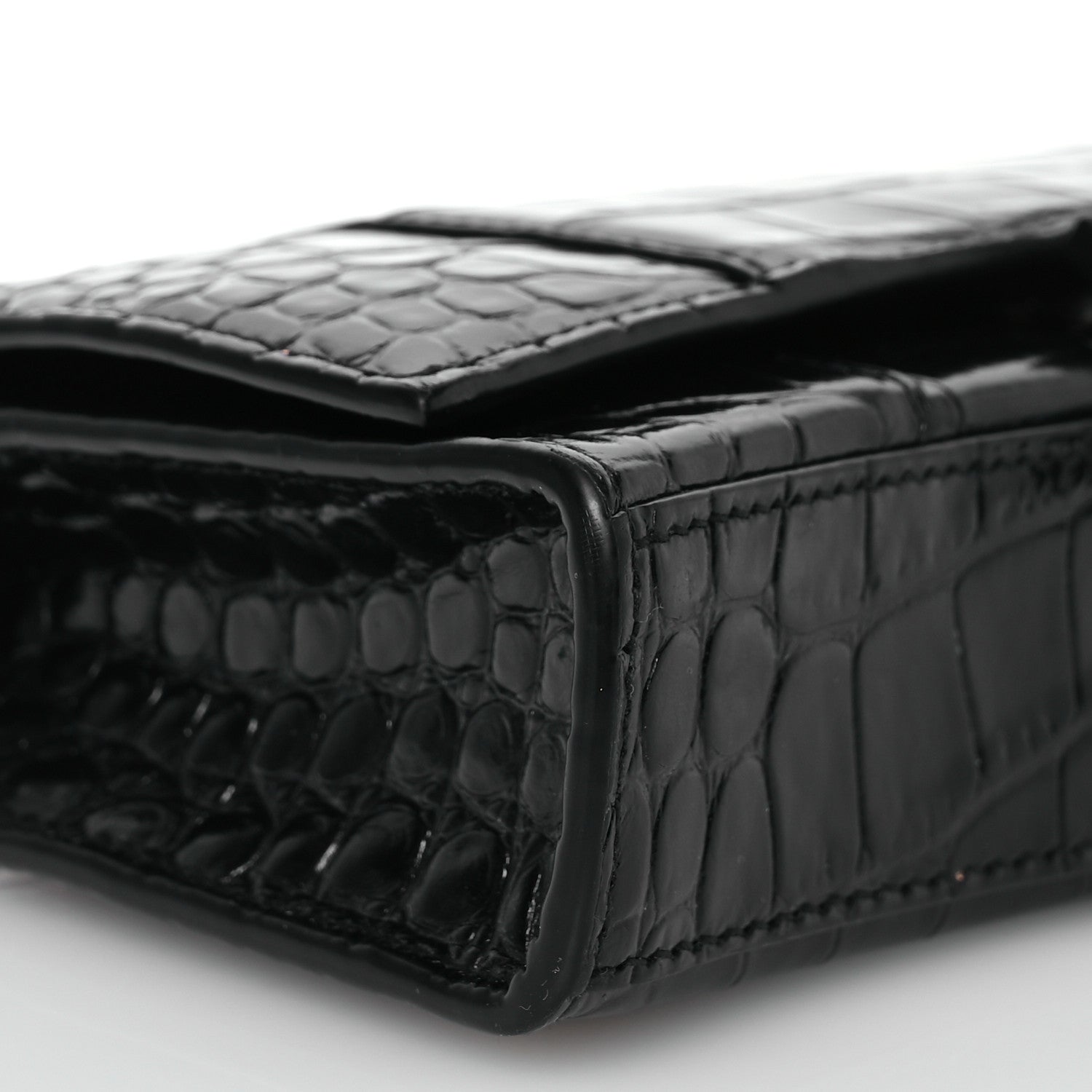 Balenciaga Shiny Calfskin Monochrome Crocodile Embossed Hourglass Chain Bag Black 9 of 15