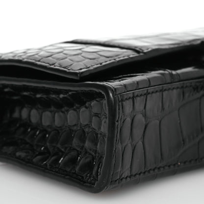 Balenciaga Shiny Calfskin Monochrome Crocodile Embossed Hourglass Chain Bag Black 9 of 15
