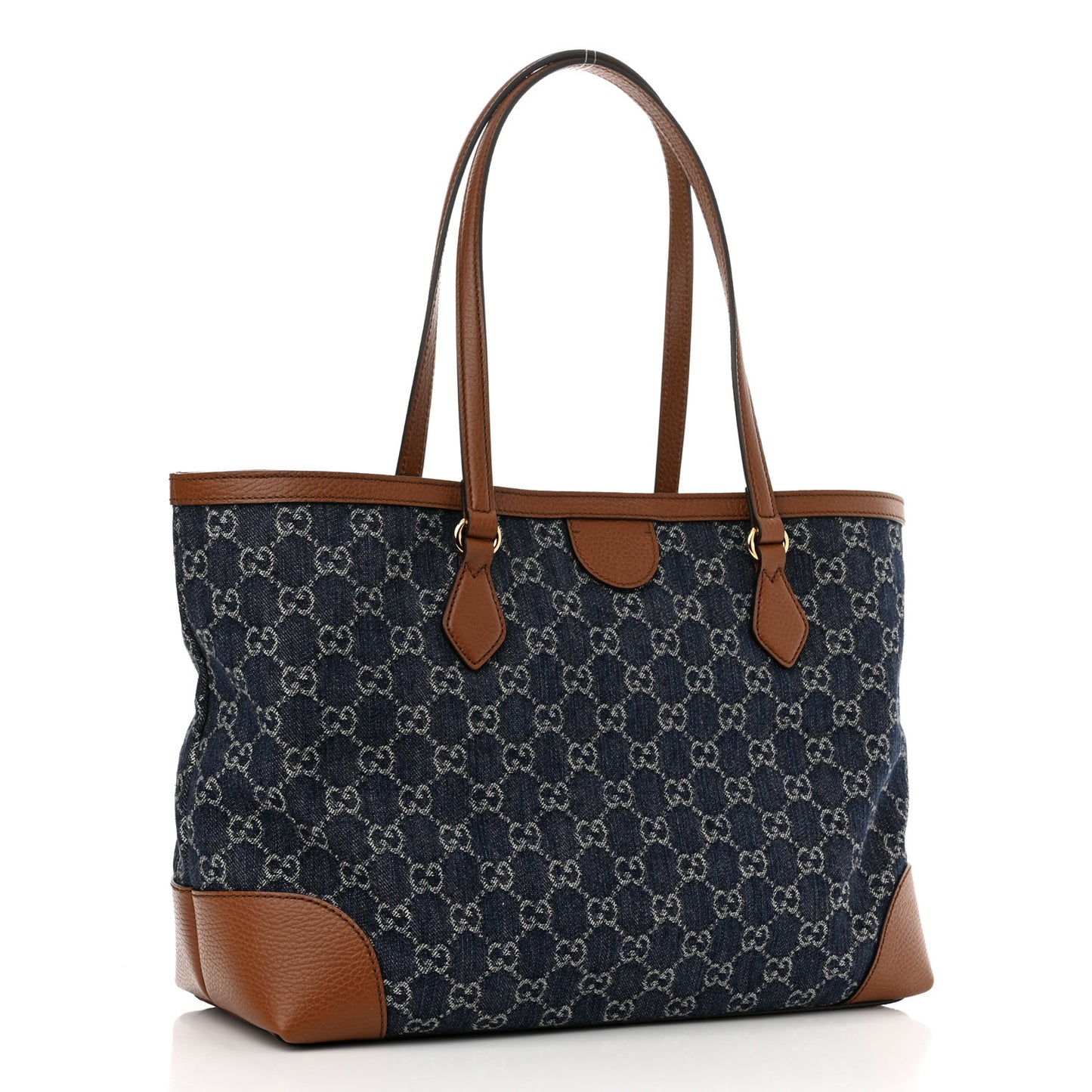 New Denim GG Monogram Medium Ophidia Shopping Tote Blue Tea Cuir