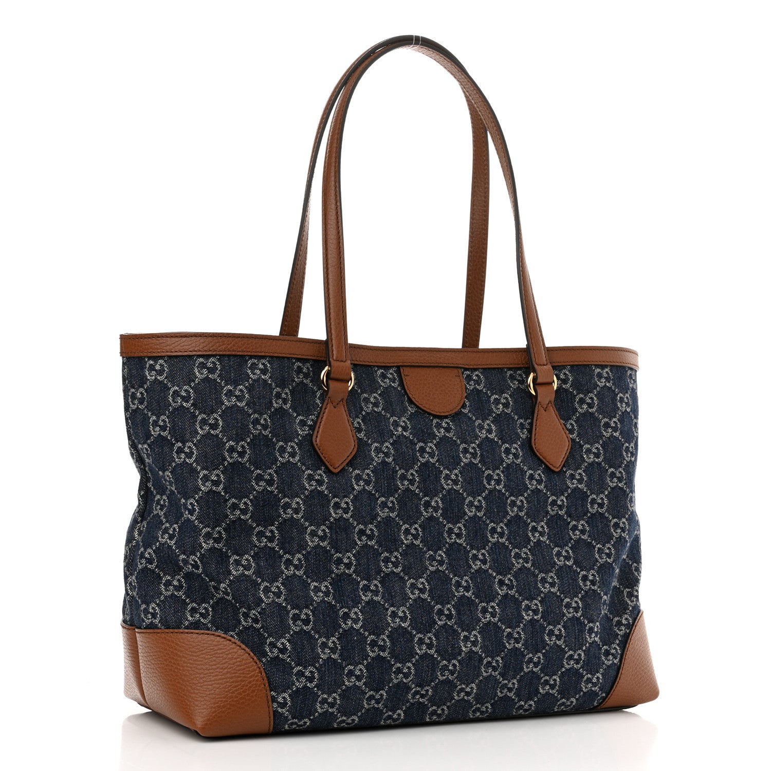 Gucci New Denim GG Monogram Medium Ophidia Shopping Tote Blue Tea Cuir 3 of 10
