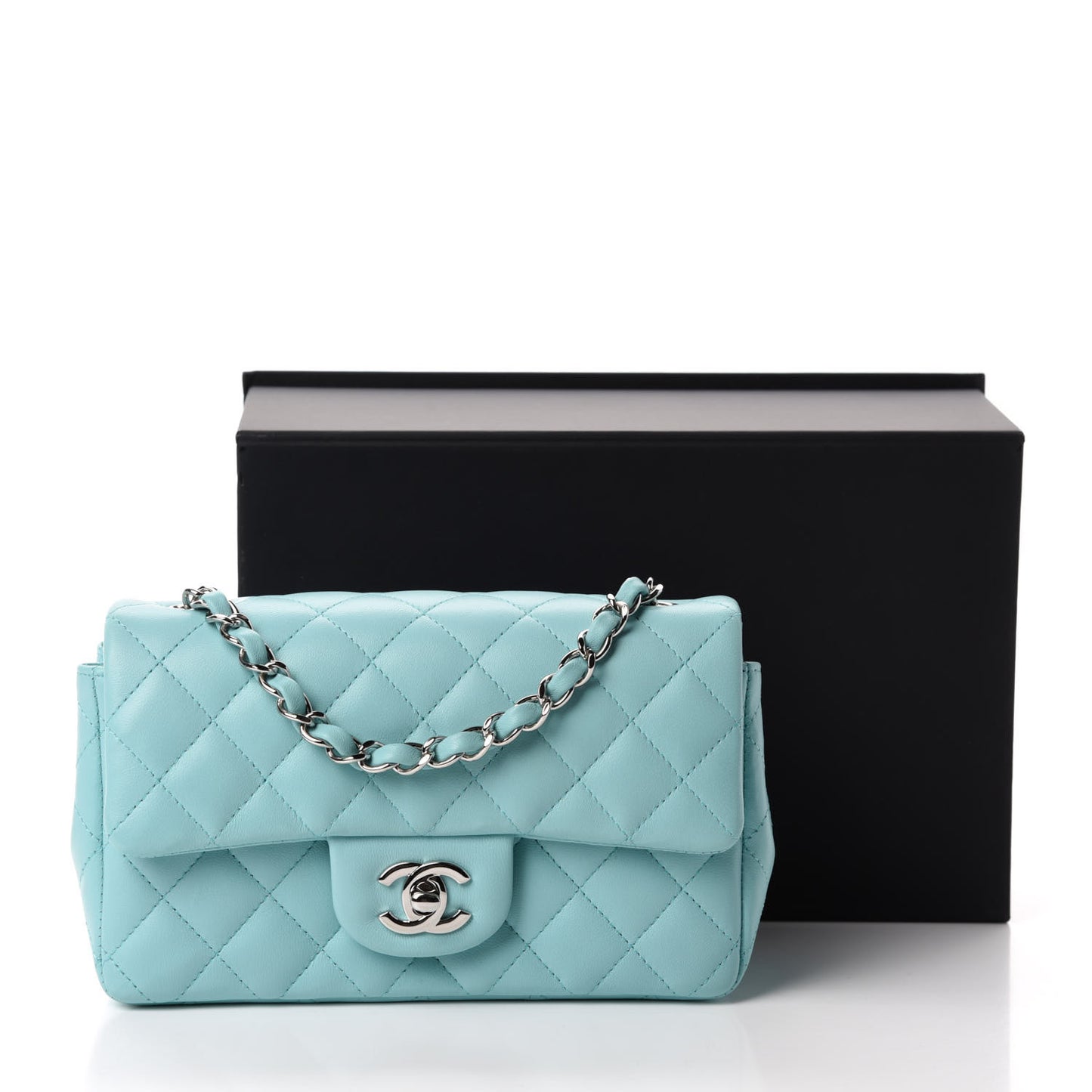 Lambskin Quilted Mini Rectangular Flap Light Blue