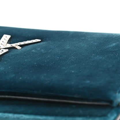 Saint Laurent Velvet Crystal Monogram Kate Tassel Chain Wallet Blue 15 of 16
