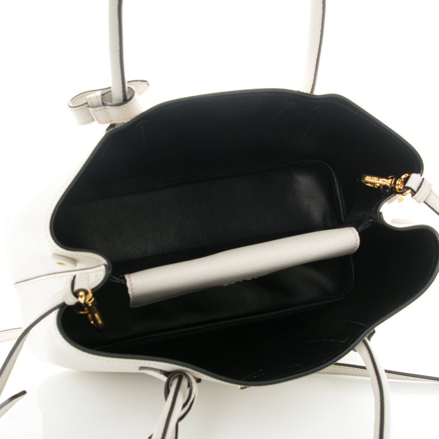 Prada Saffiano Cuir Small Double Bag Talco Nero Black 6 of 9