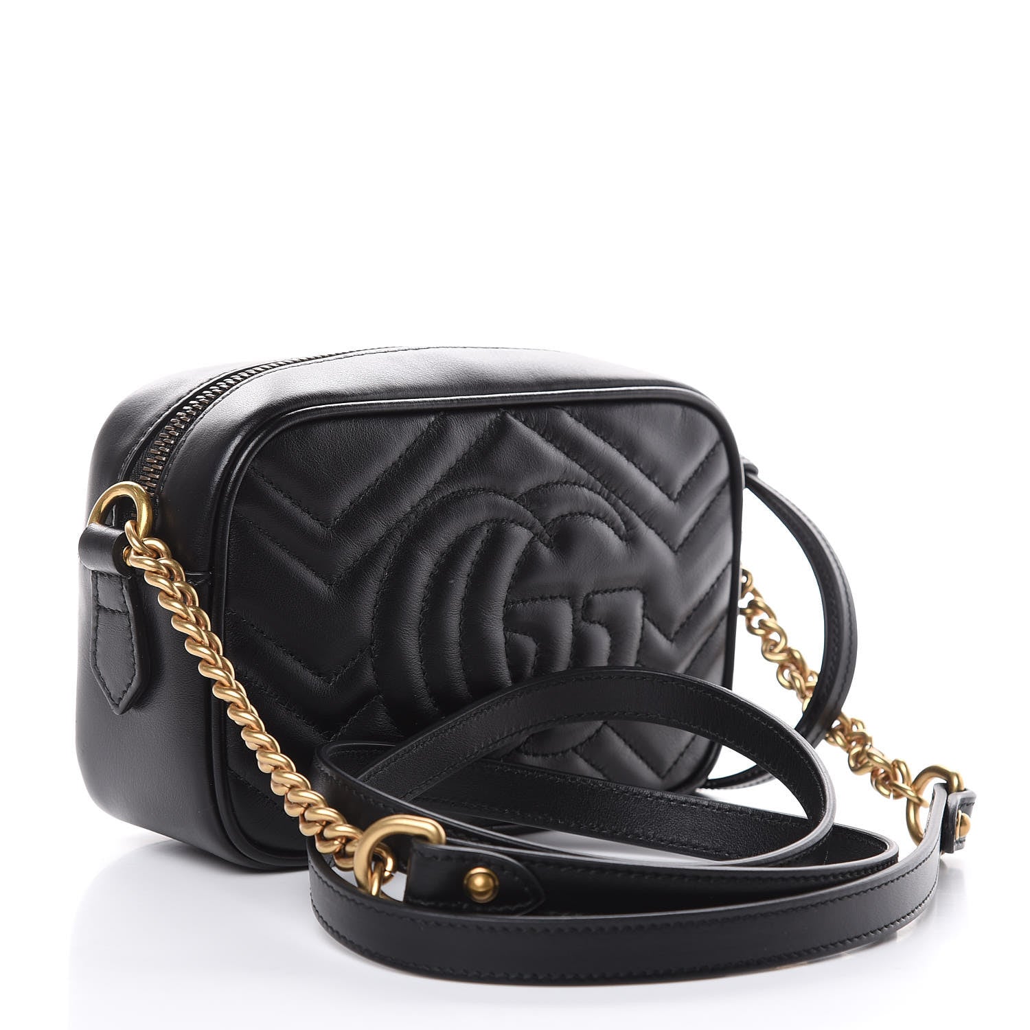 Gucci Calfskin Matelasse Mini GG Marmont Chain Shoulder Bag Black 3 of 10