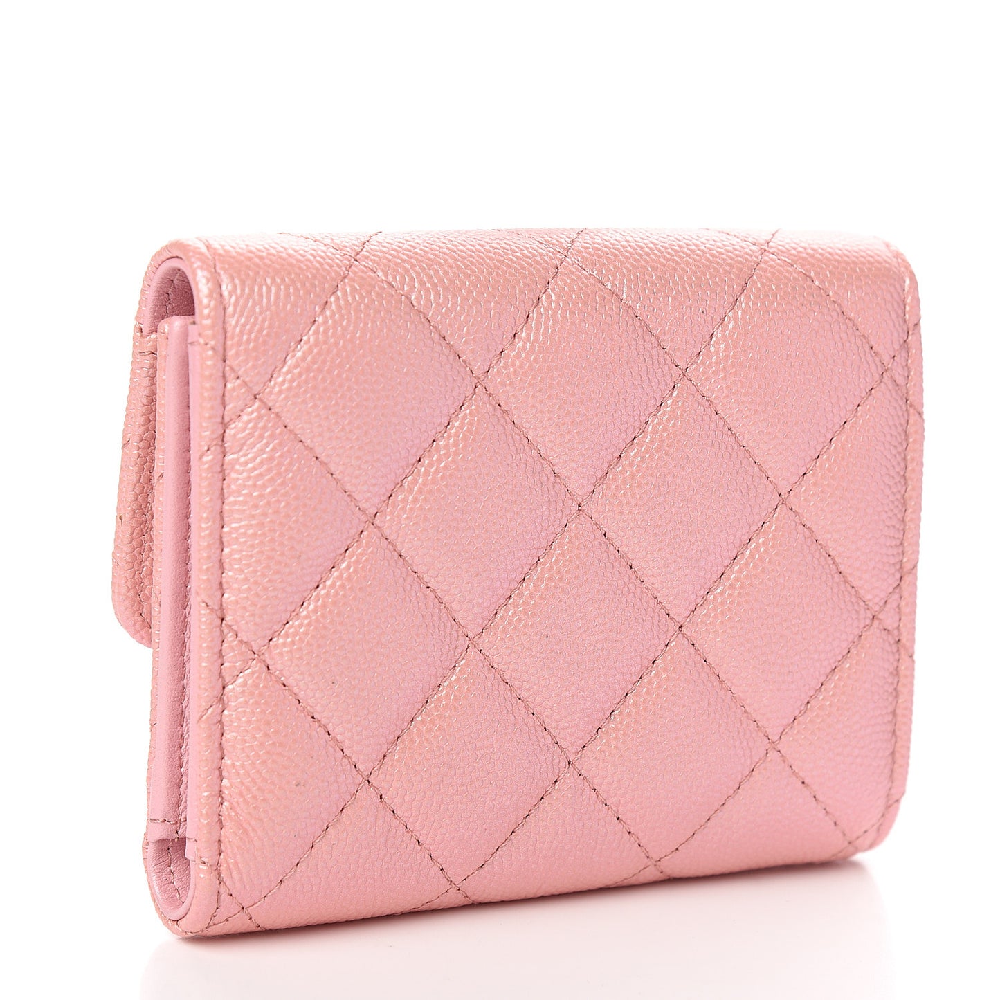 Iridescent Caviar Quilted Small Flap Wallet Rose Pink