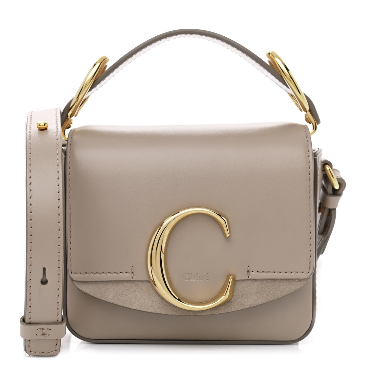 Shiny Calfskin Suede Mini C Double Carry Motty Grey