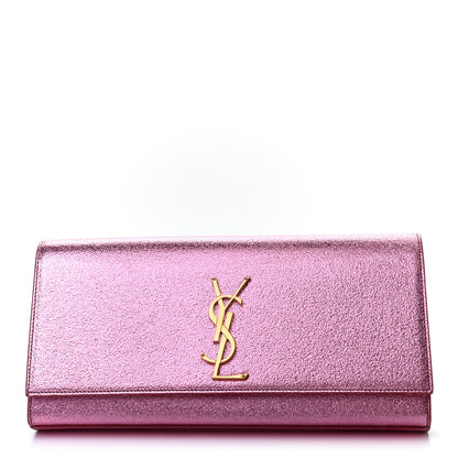 Saint Laurent Metallic Textured Calfskin Classic Monogram Cassandre Clutch Pink 1 of 6