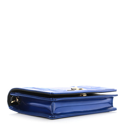 Christian Dior Metallic Patent Micro-Cannage Diorama Wallet on Chain Pouch Mirror Blue 4 of 11