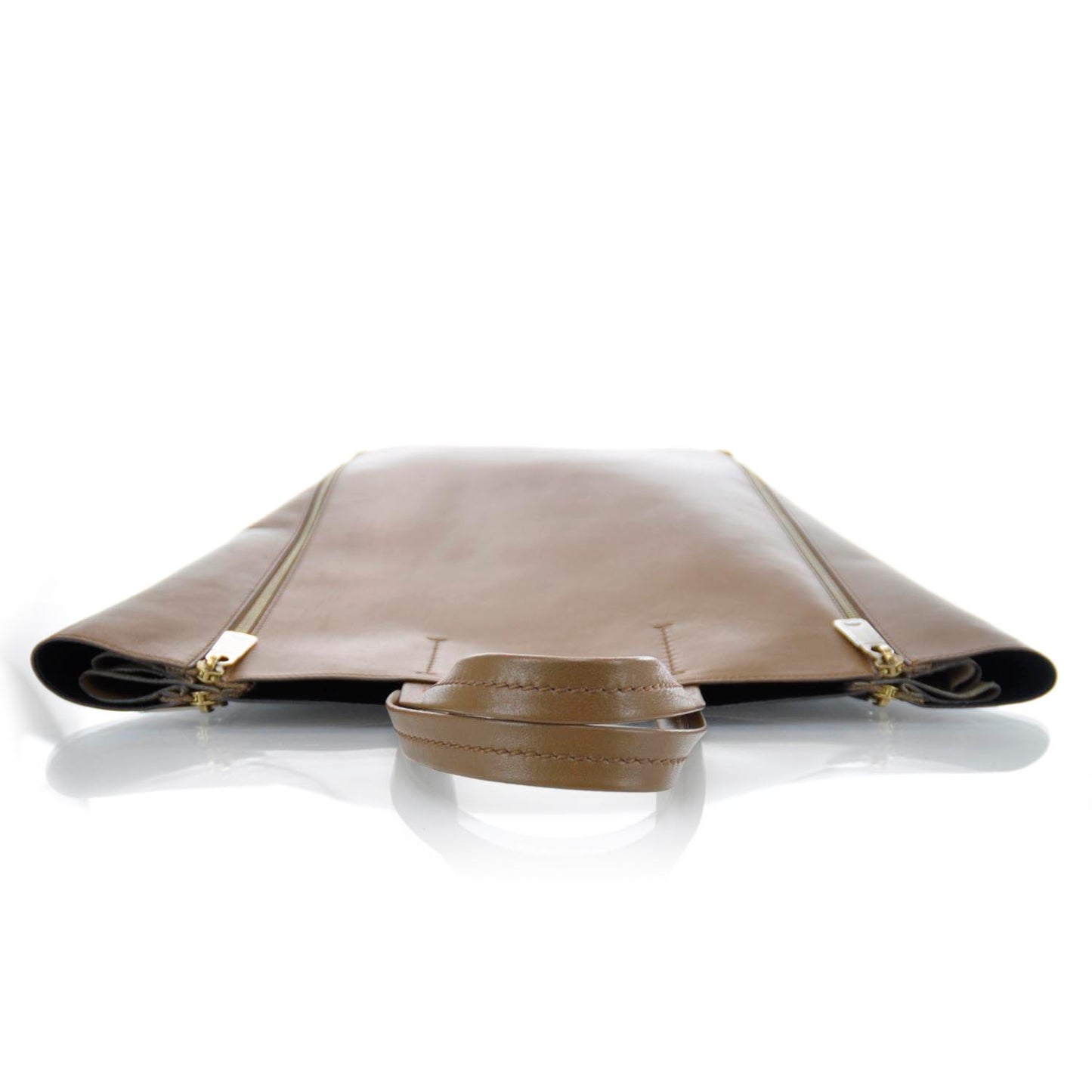 Lambskin Vertical Zip Gusset Cabas Camel