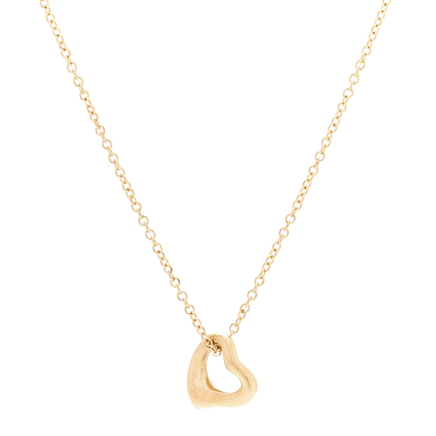 Tiffany 18K Yellow Gold 7mm Elsa Peretti Open Heart Pendant Necklace 4 of 7