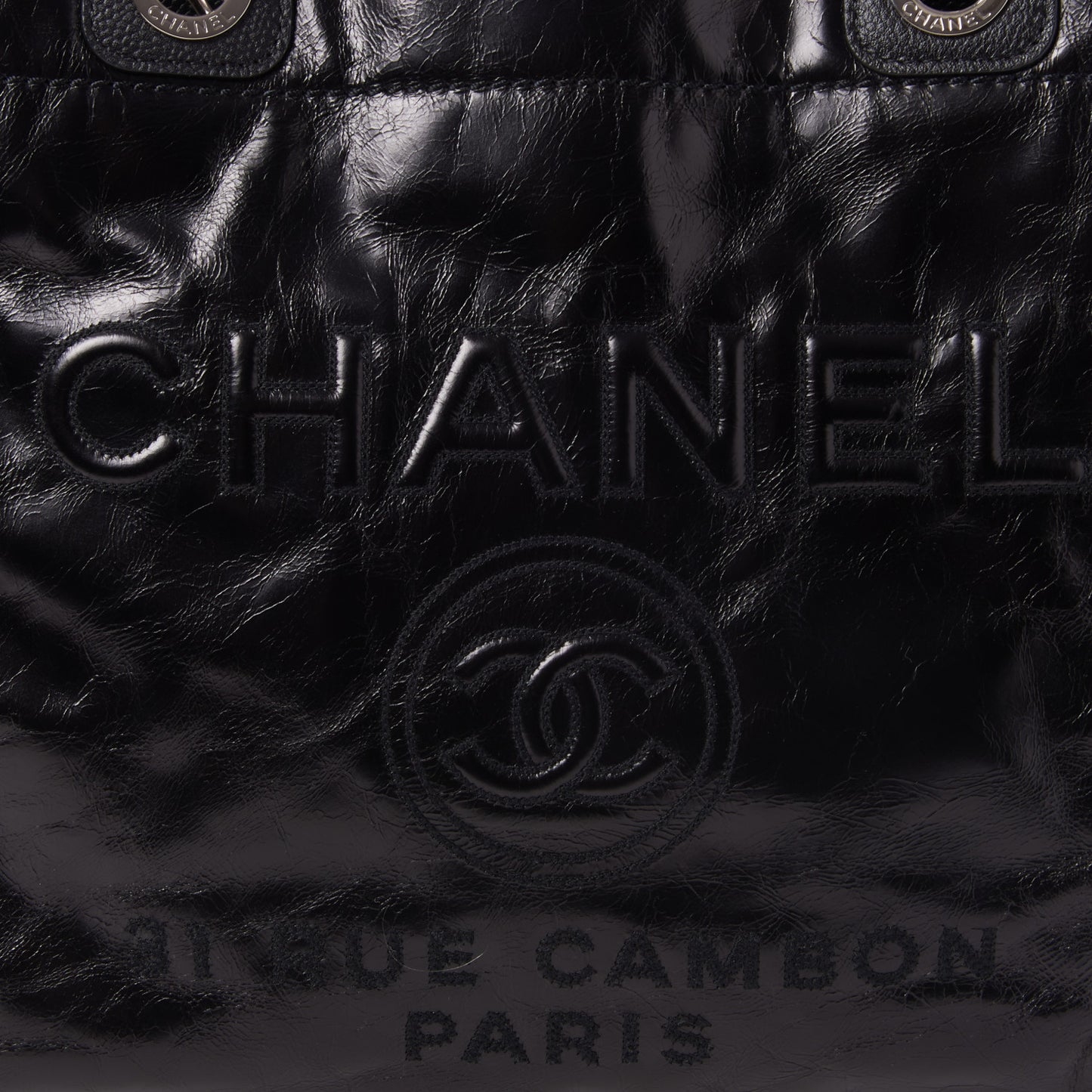 Glazed Calfskin Small Deauville Tote Black
