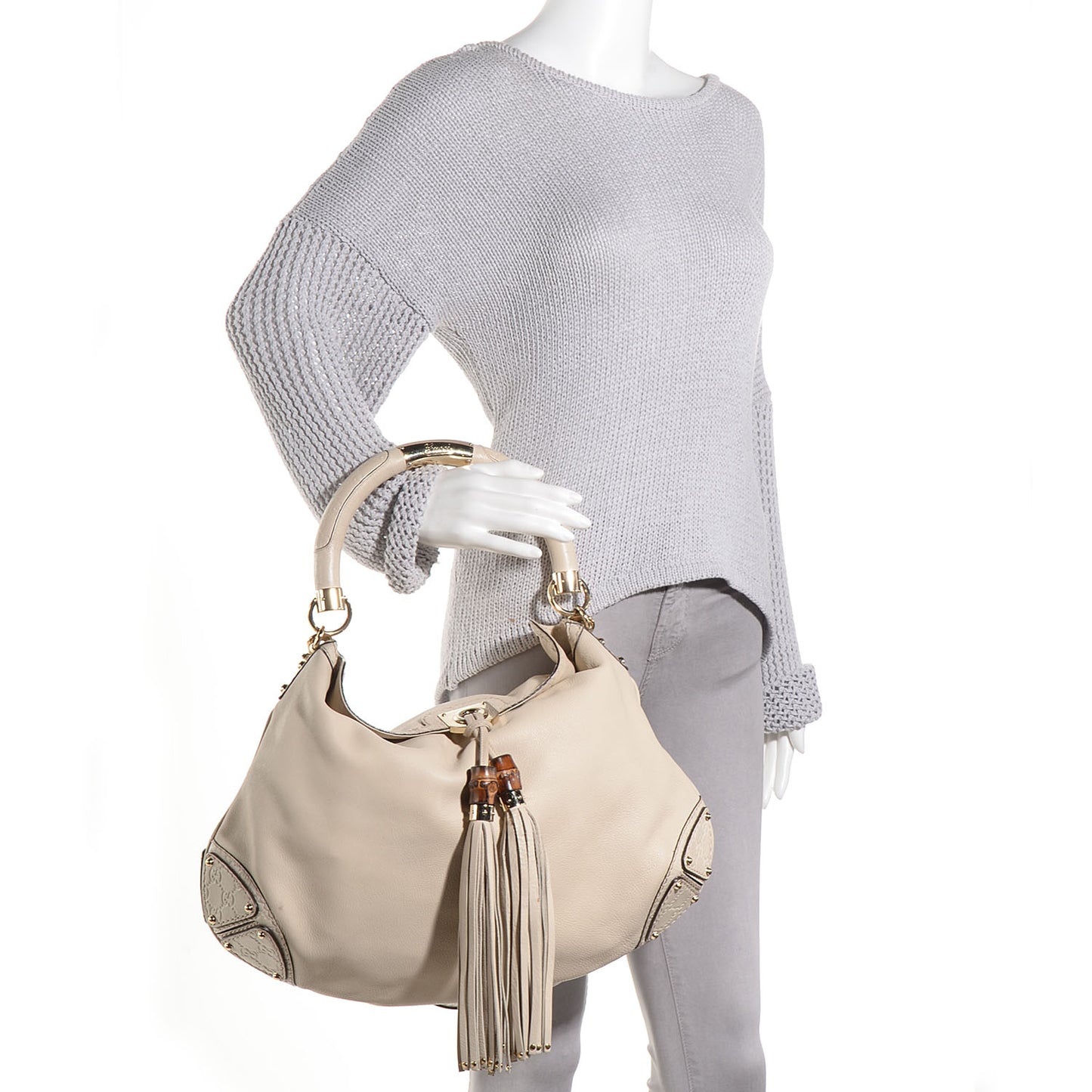 Calfskin Large Indy Top Handle Hobo Off White