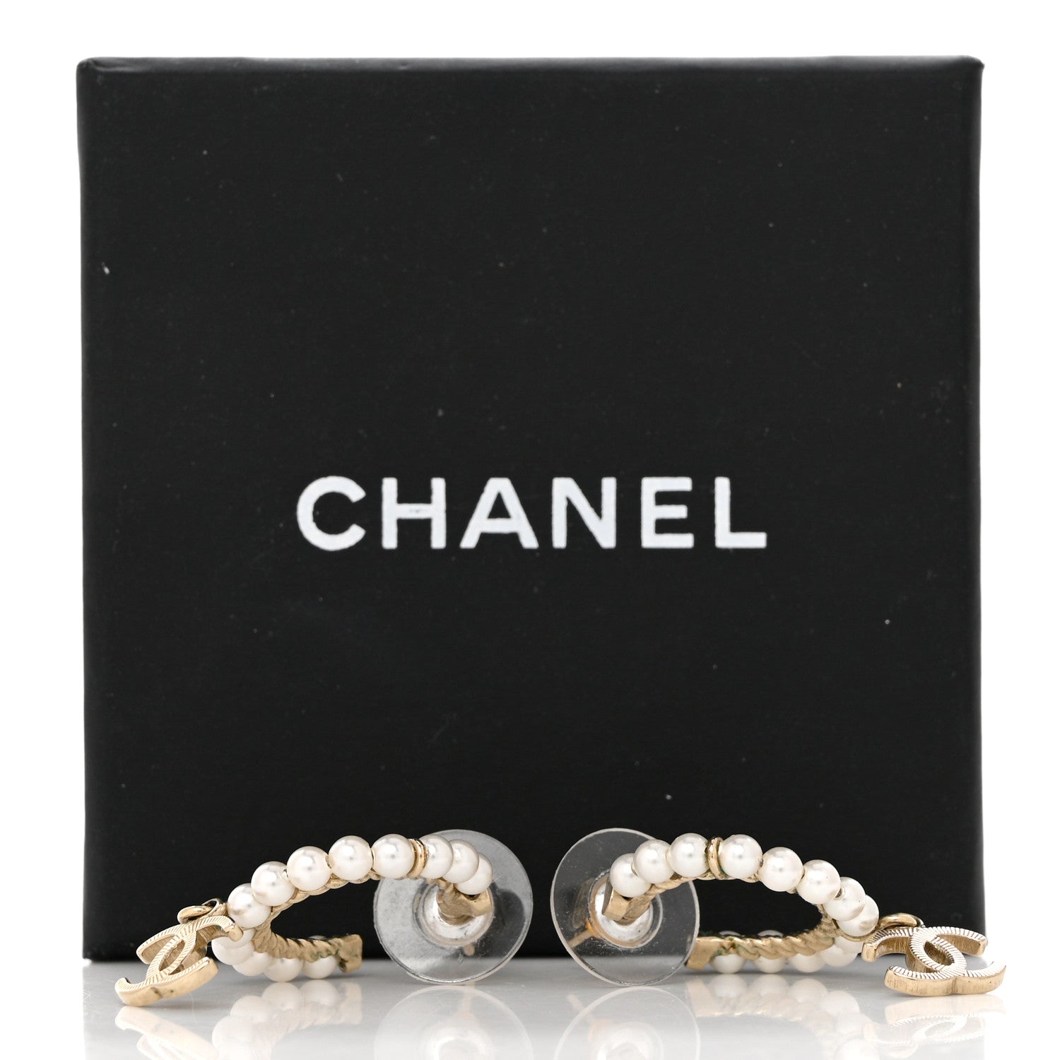 Chanel Pearl Charms CC Hoop Earrings Gold 5 of 5