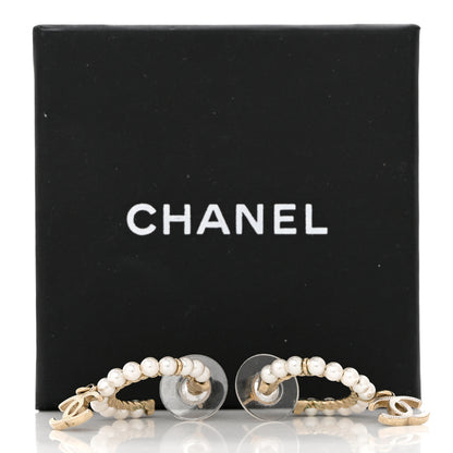 Chanel Pearl Charms CC Hoop Earrings Gold 5 of 5