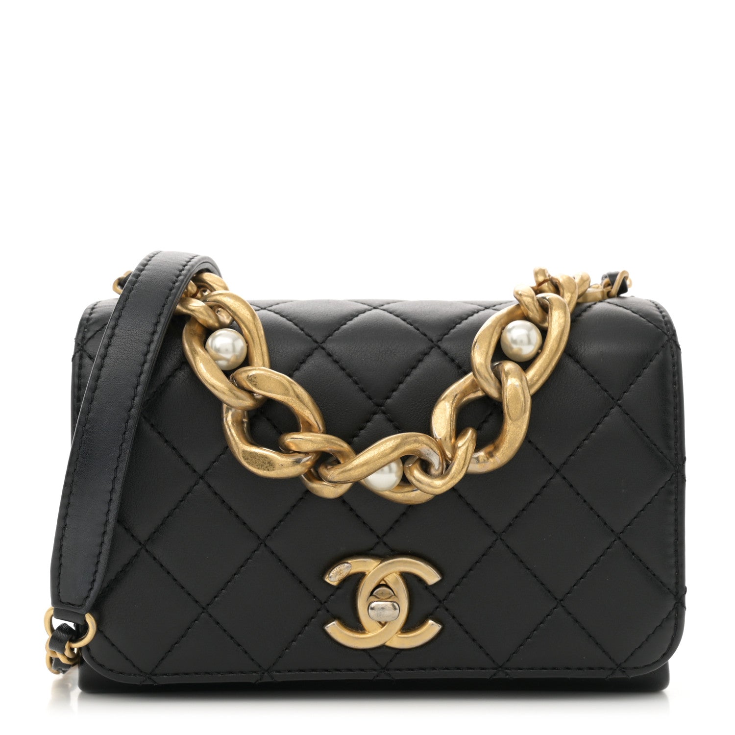 Chanel Calfskin Quilted Pearl Jewel Chain Flap Black 1 of 15