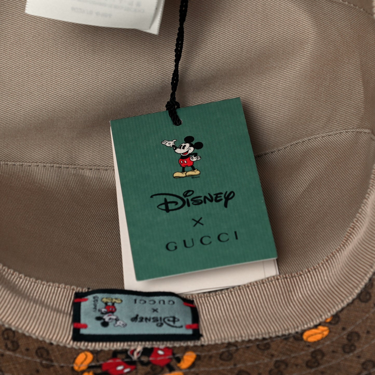 X DISNEY Mini Vintage GG Supreme Monogram Mickey Mouse Trent Bucket Hat S Beige Ebony Yellow
