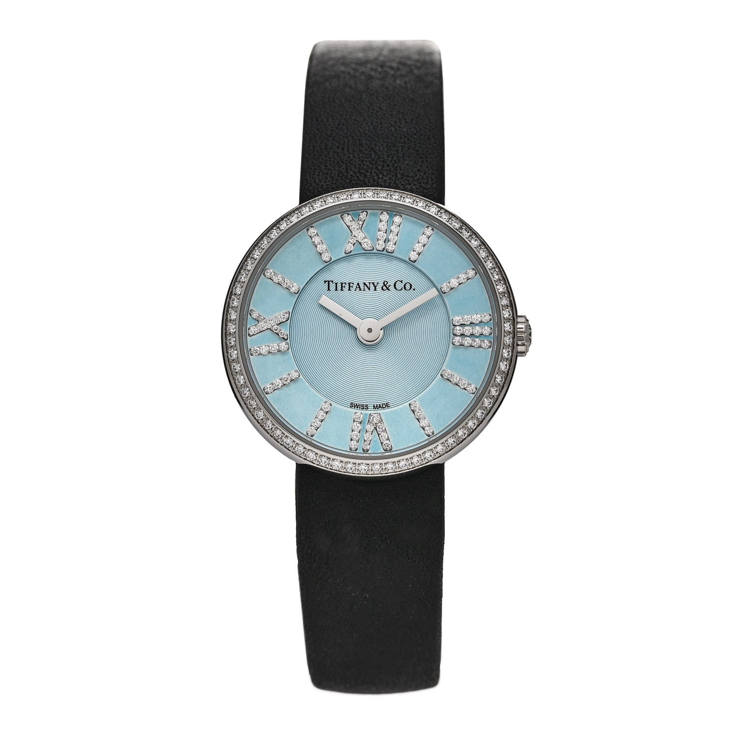 Tiffany Stainless Steel Calfskin Diamond Bezel 24mm Atlas 2-Hand Quartz Watch Tiffany Blue 1 of 5