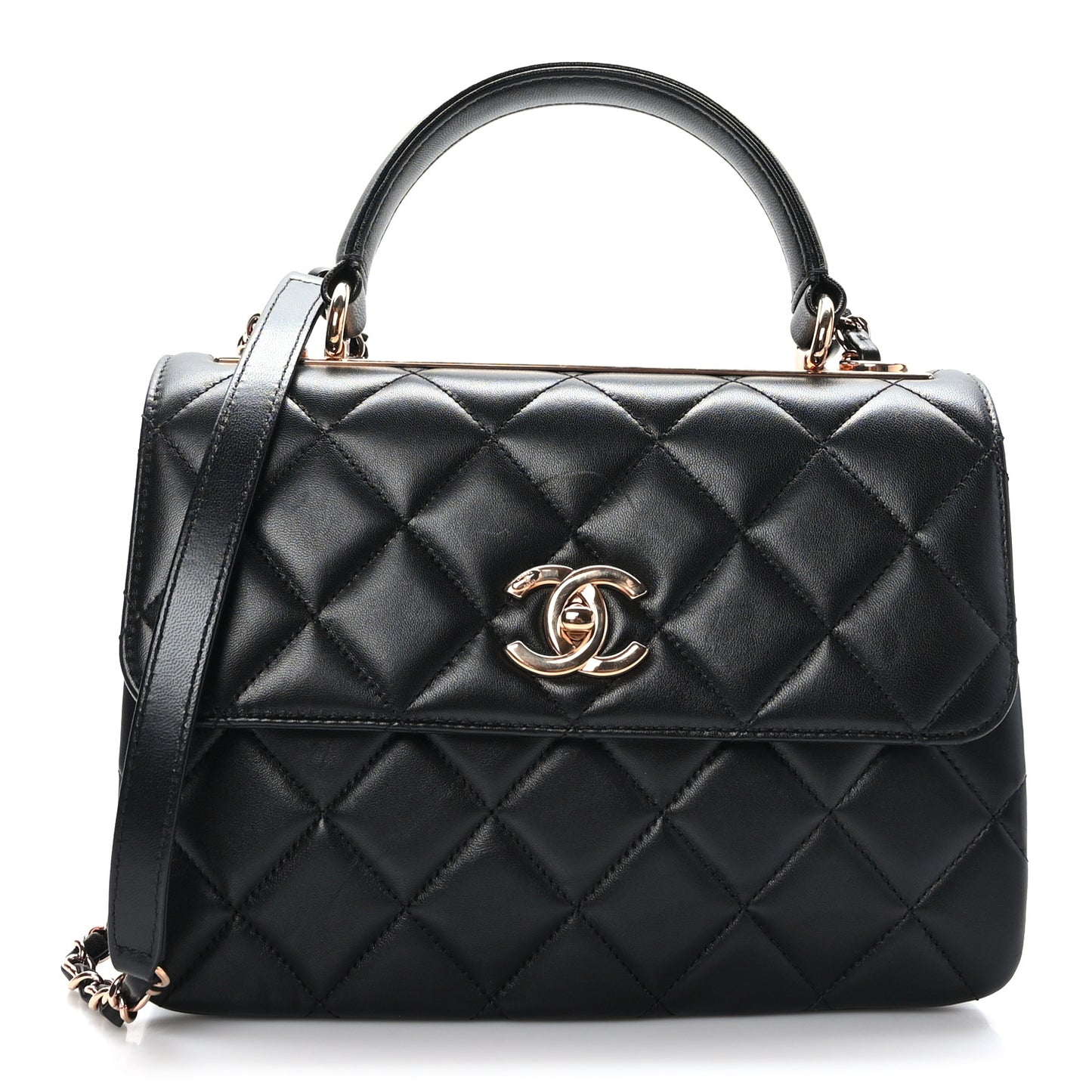 Lambskin Quilted Small Trendy CC Dual Handle Flap Bag Black