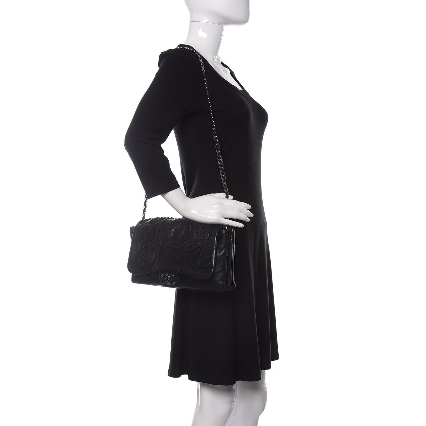 Lambskin Tweed Large Camellia Petals Flap Black