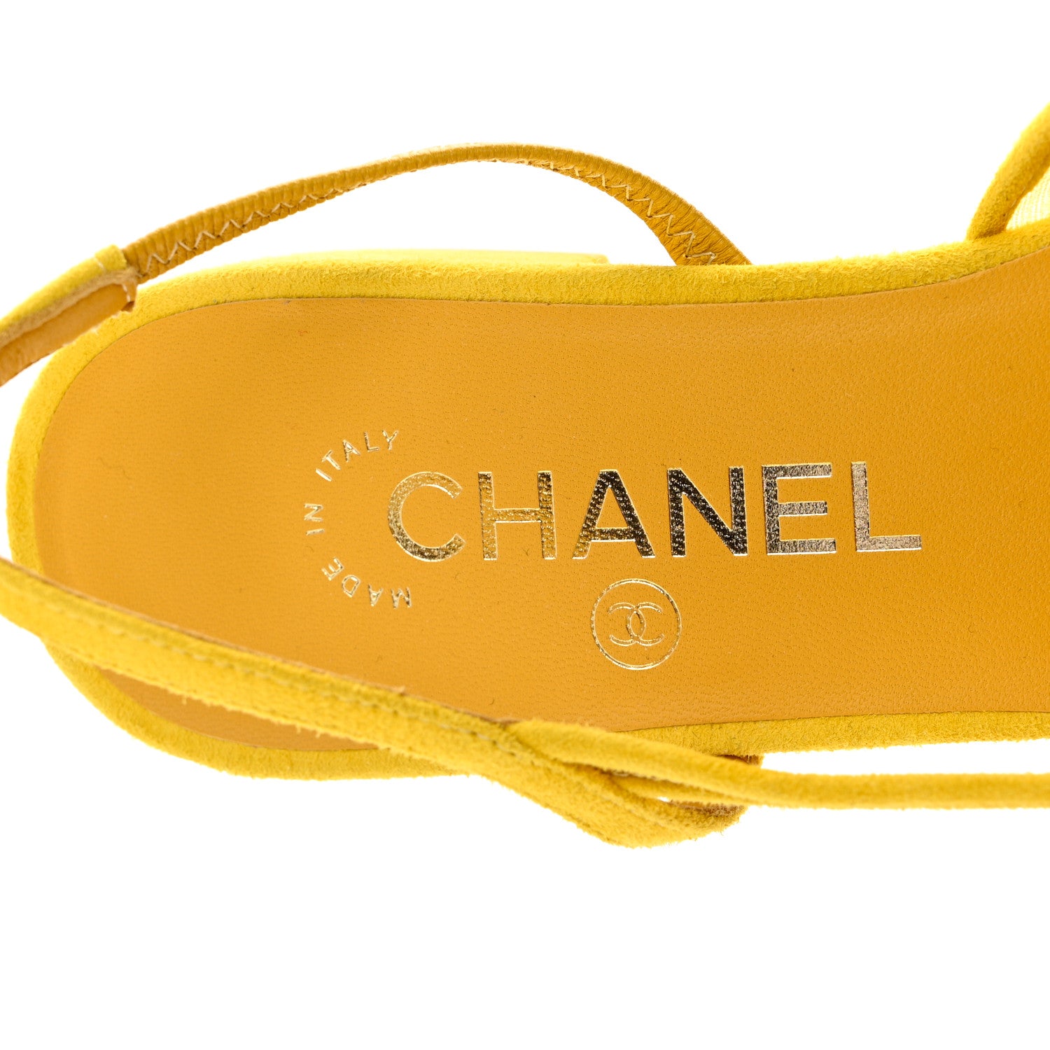 Chanel Mesh Suede Kidskin Cap Toe CC Slingback Flat 37 Yellow