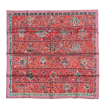 Hermes Silk Au Pays Des Oiseaux Fleurs Scarf 90 Vieux Rose Framboise Vert 1 of 4
