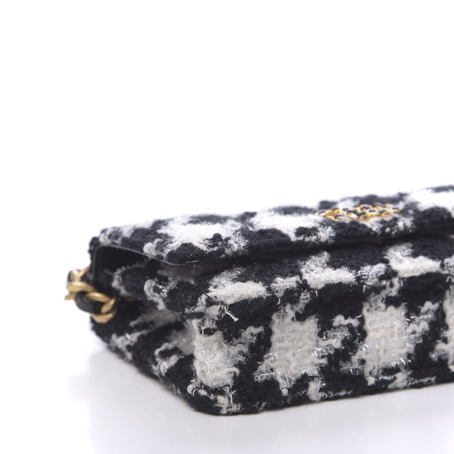 Wool Tweed Lambskin Quilted 19 Wallet On Chain WOC and Coin Purse Black White