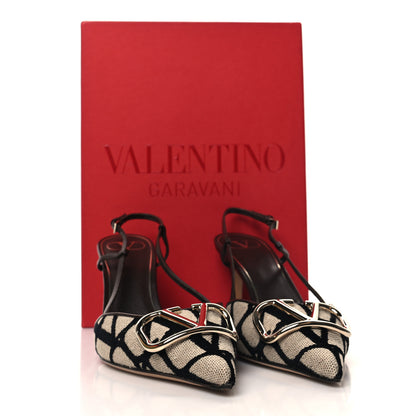 Valentino Garavani Toile Iconographe Vlogo Slingback 80mm Pumps 39 Naturale Black Fondant 10 of 10