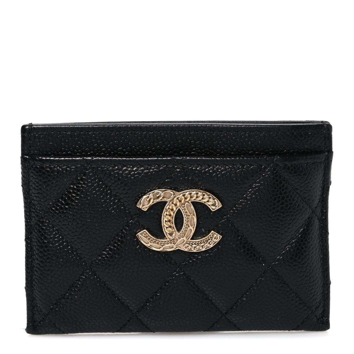 Caviar Quilted Multi Chain CC Card Holder Black
