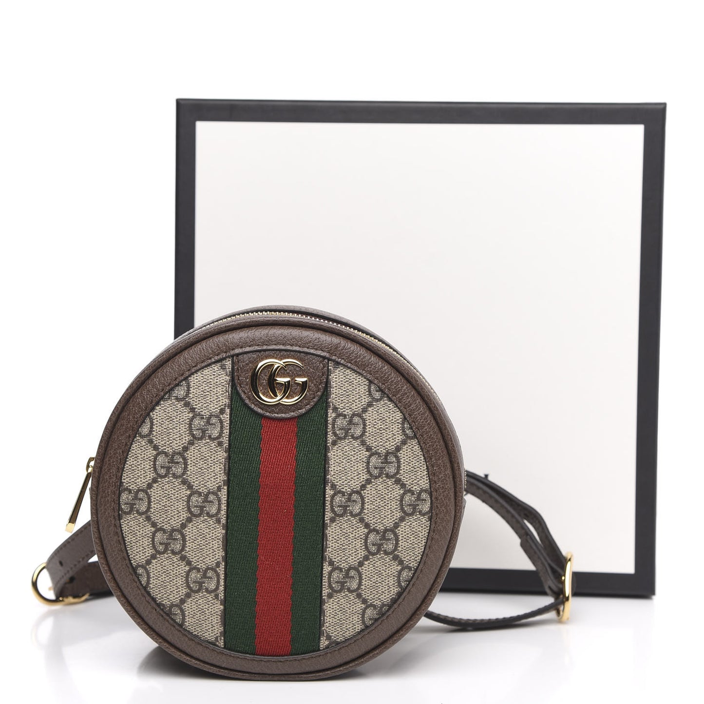 GG Supreme Monogram Web Mini Ophidia Round Backpack Brown