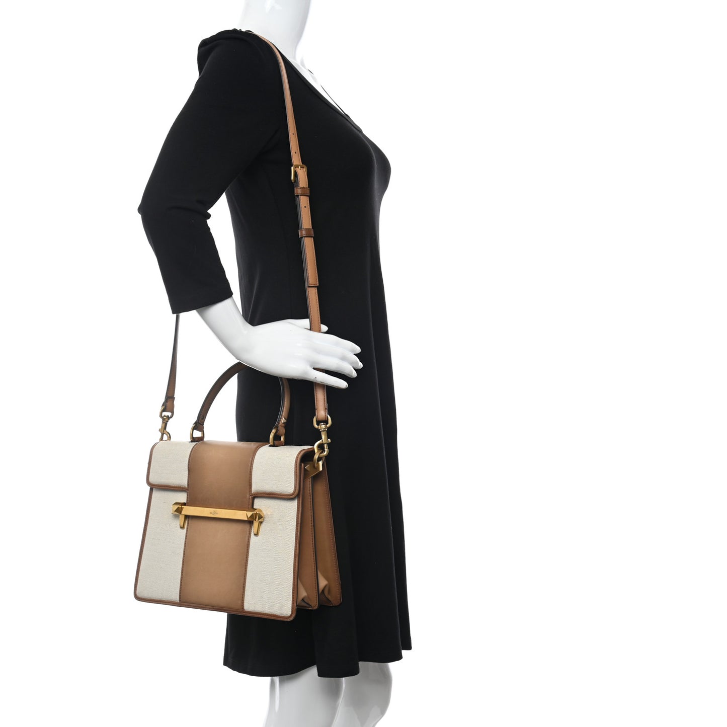 Calfskin Canvas Colorblock Crossbody Bag Natural