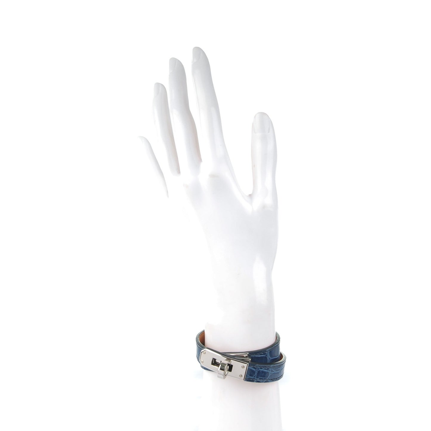 Shiny Alligator Kelly Double Tour Bracelet S Bleu Roi