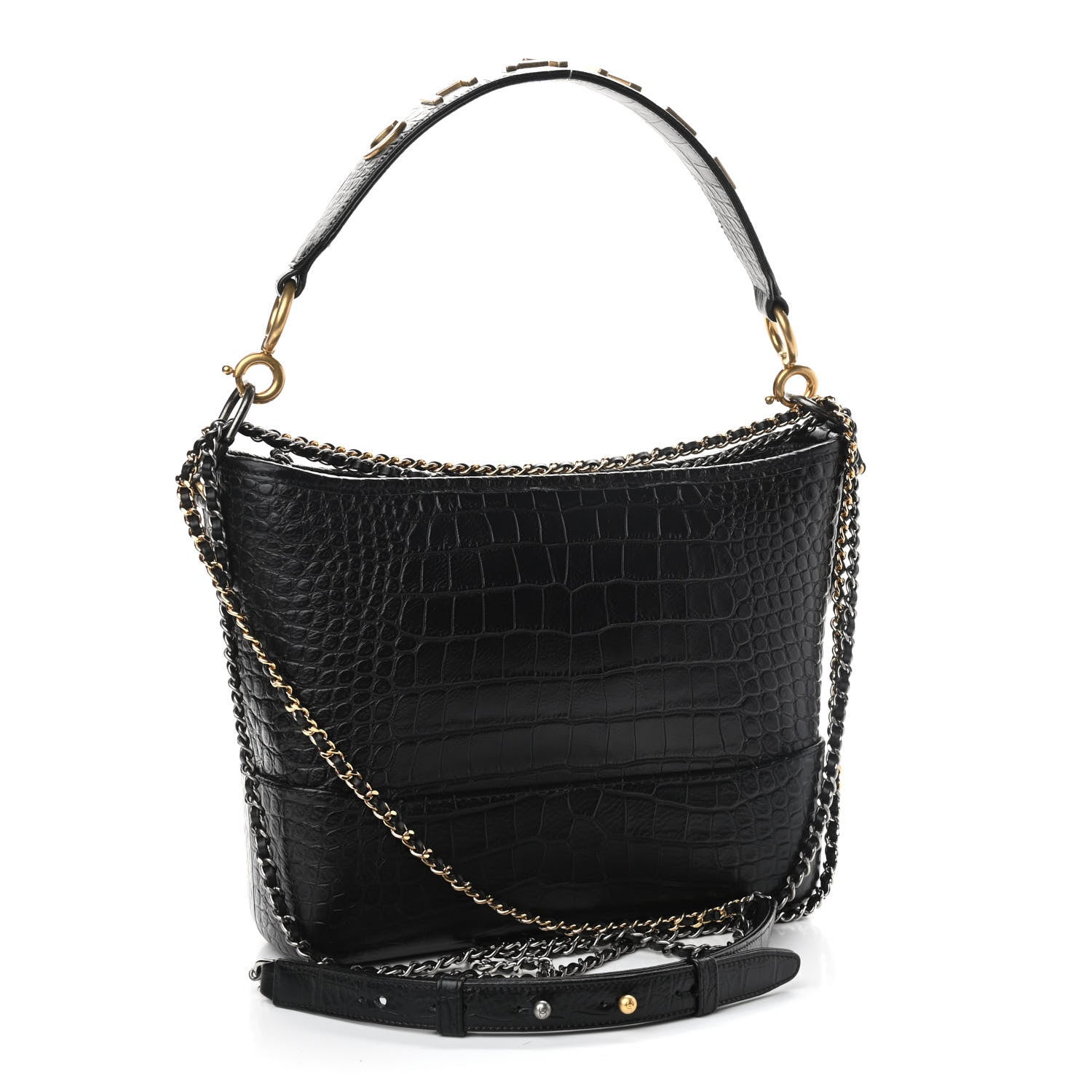 Chanel Crocodile Embossed Calfskin Medium Gabrielle Cocodile Hobo Black 3 of 10