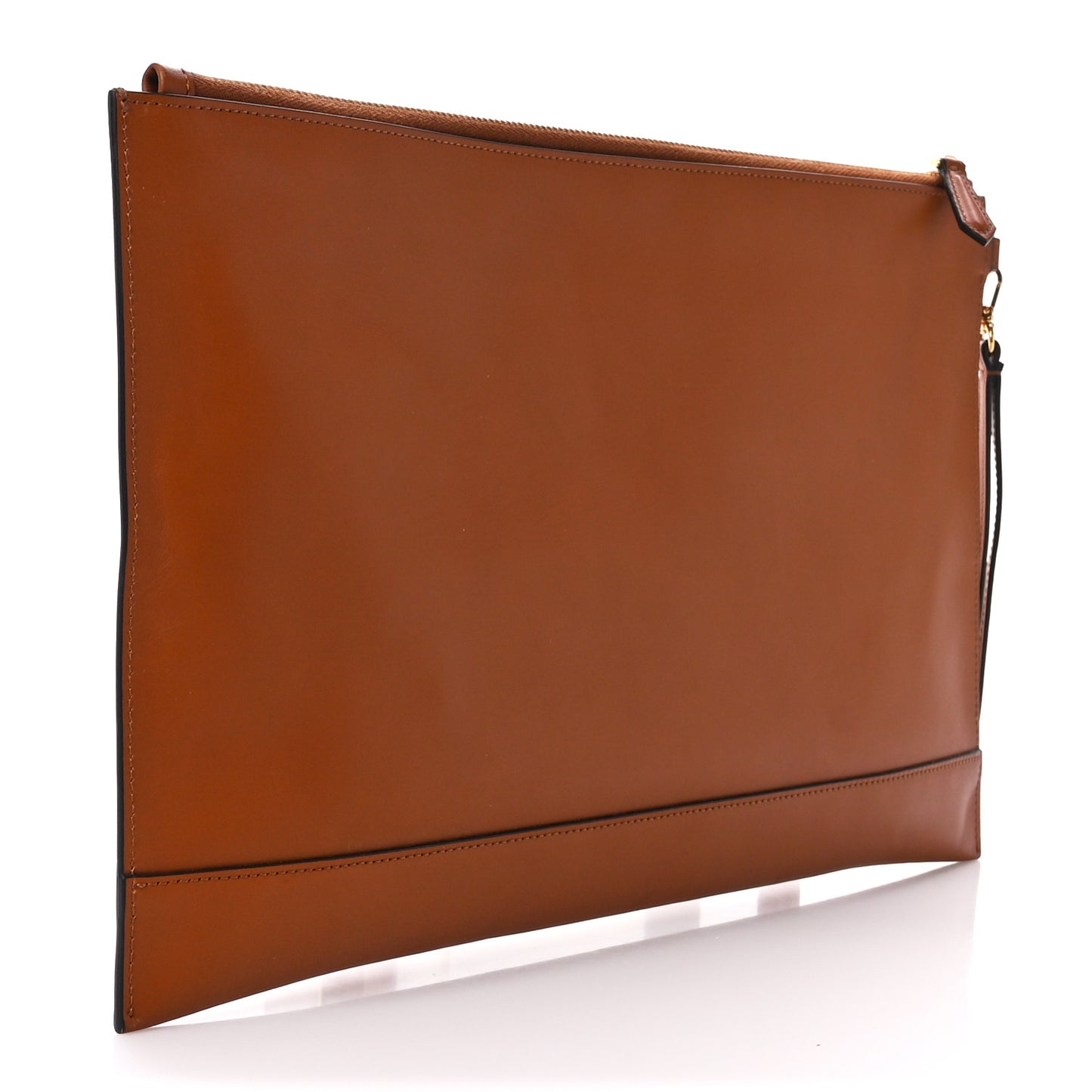 Vitello King Logo Embossed Large Flat Pouch Cuoio