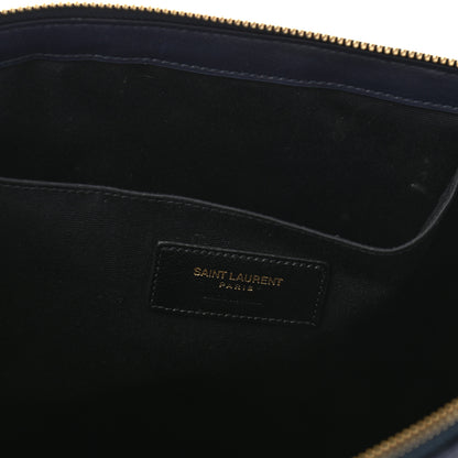 Saint Laurent Calfskin Matelasse Chevron Monogram Document Holder Marine 5 of 6