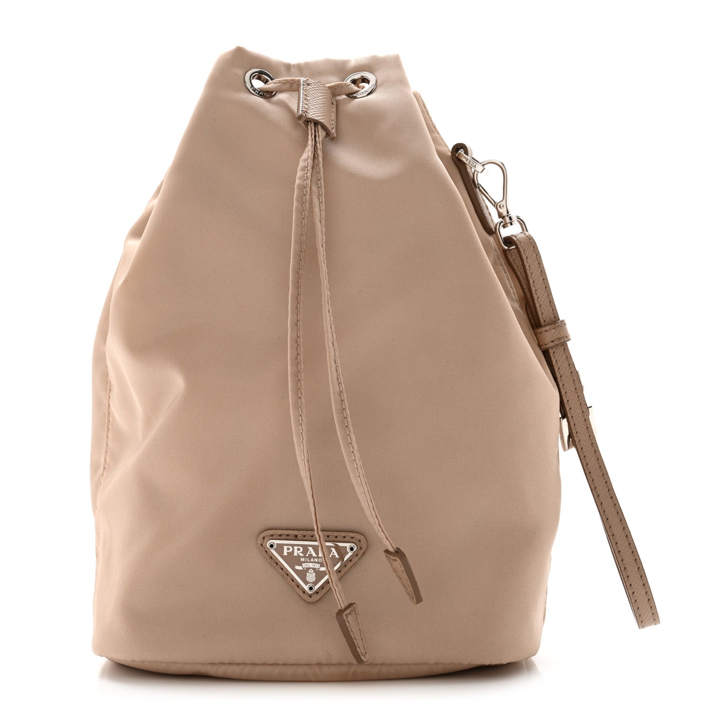 Saffiano Tessuto Nylon Vela Bucket Wristlet Cammeo