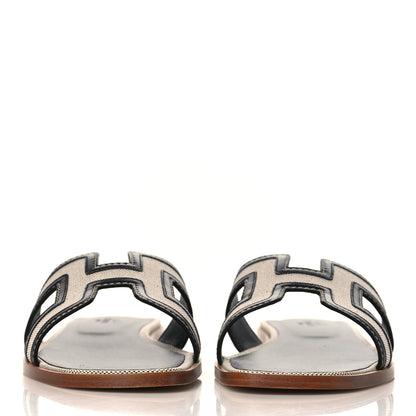 Hermes Calfskin Canvas Oran Sandals 39.5 Black 2 of 8