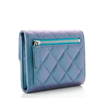 Chanel Metallic Lambskin Quilted Compact Flap Wallet Turquoise 3 of 9