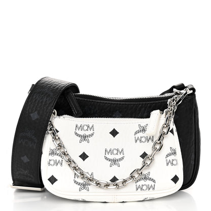 MCM Visetos Aren Essential Multi Pochette Black White Cognac 3 of 10