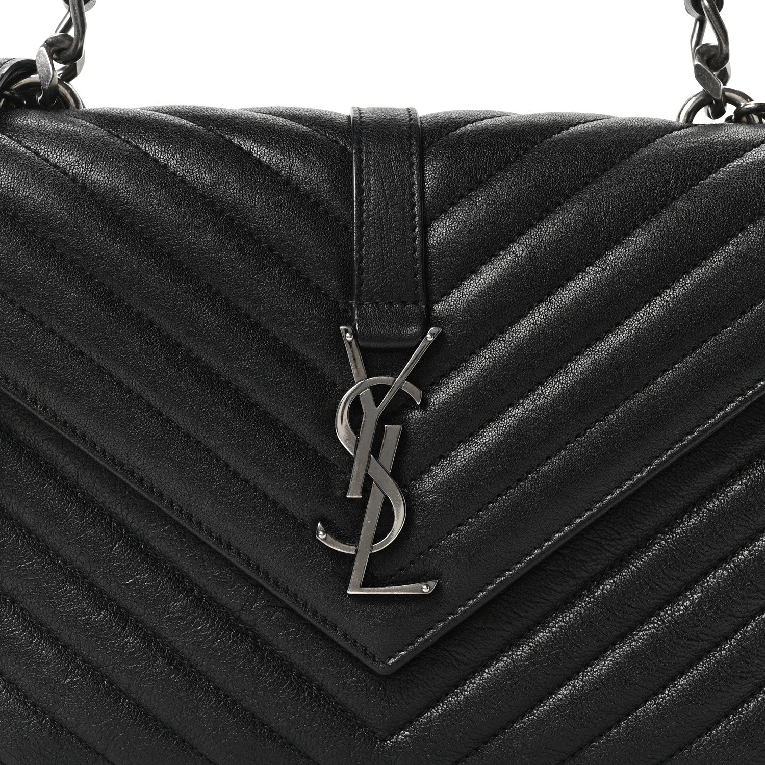 Saint Laurent Sheepskin Matelasse Chevron Monogram Medium College Bag Black 8 of 10