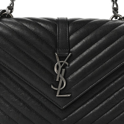 Saint Laurent Sheepskin Matelasse Chevron Monogram Medium College Bag Black 8 of 10
