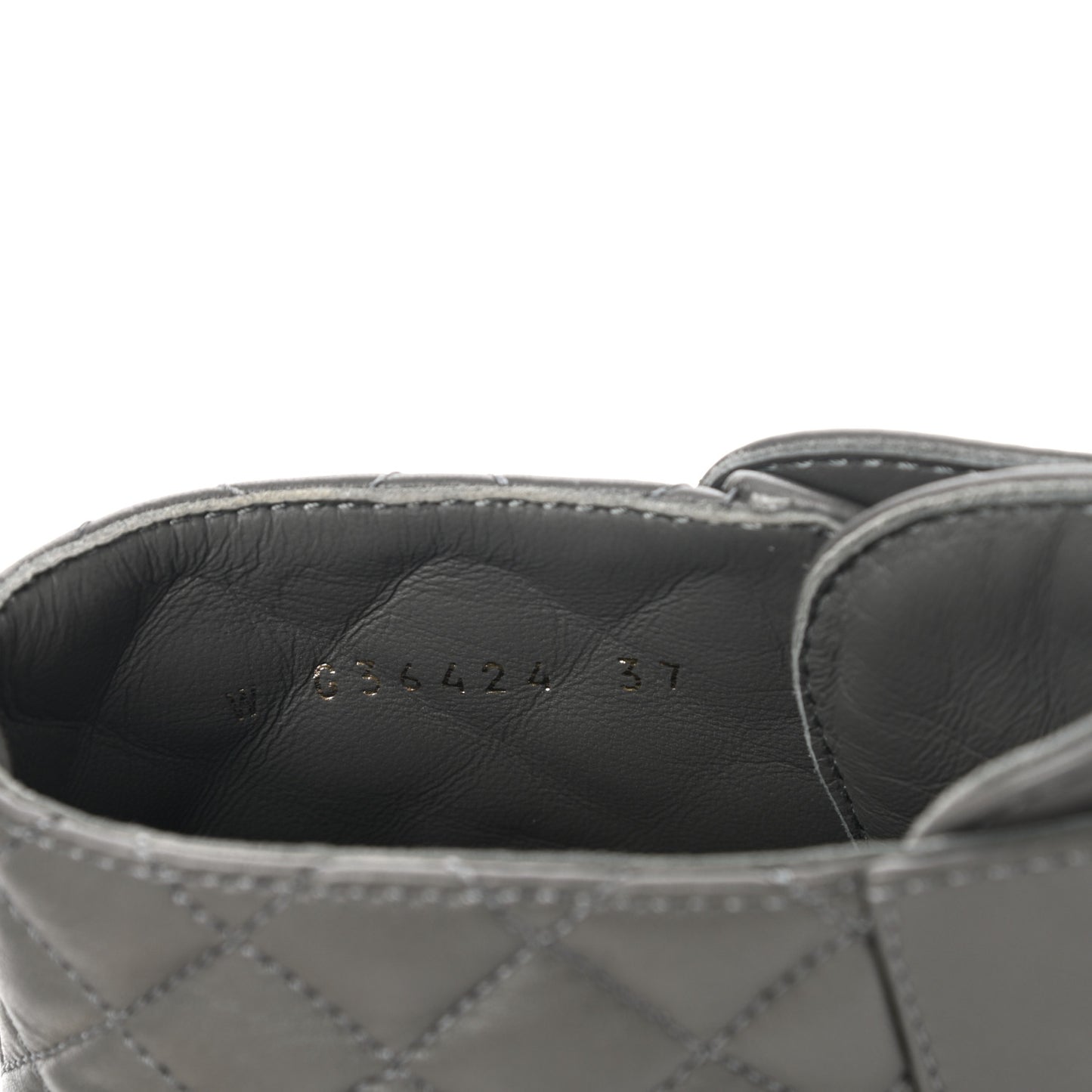 Shiny Lambskin Quilted Lace Up Combat Boots 37 Grey Black