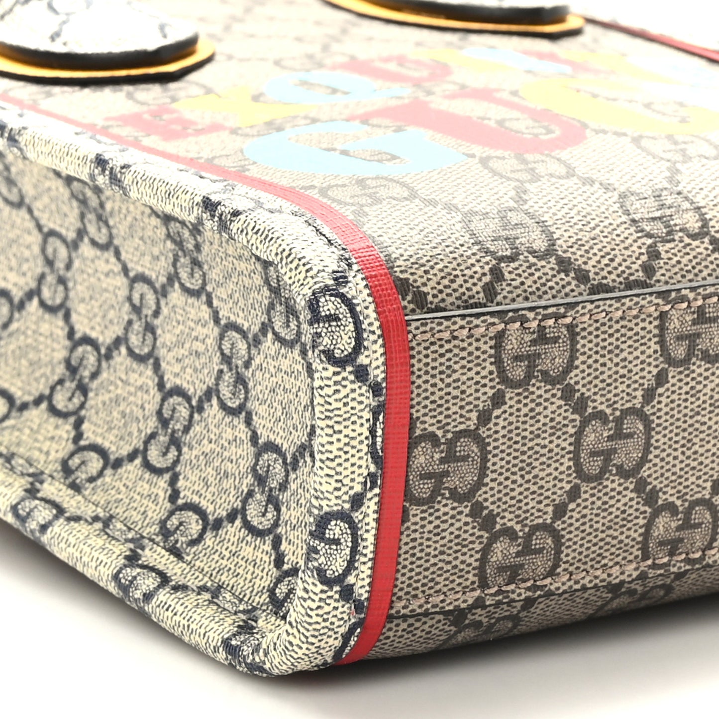 GG Supreme Monogram Exquisite Mini Vertical Tote Beige Ebony Blue Crop Live Red