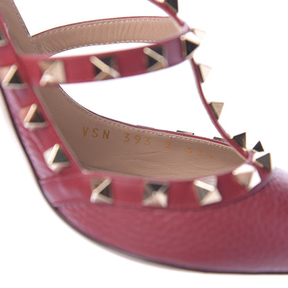 Valentino Garavani Pebbled Calfskin Rockstud Ankle Strap Pumps 37.5 Rubino 9 of 13