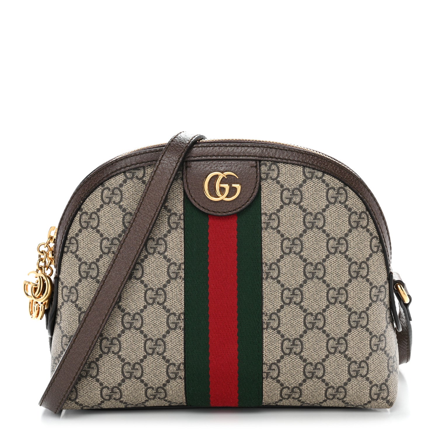 Gucci GG Supreme Monogram Textured Dollar Calfskin Web Small Ophidia Dome Shoulder Bag Beige Ebony New Acero 1 of 11