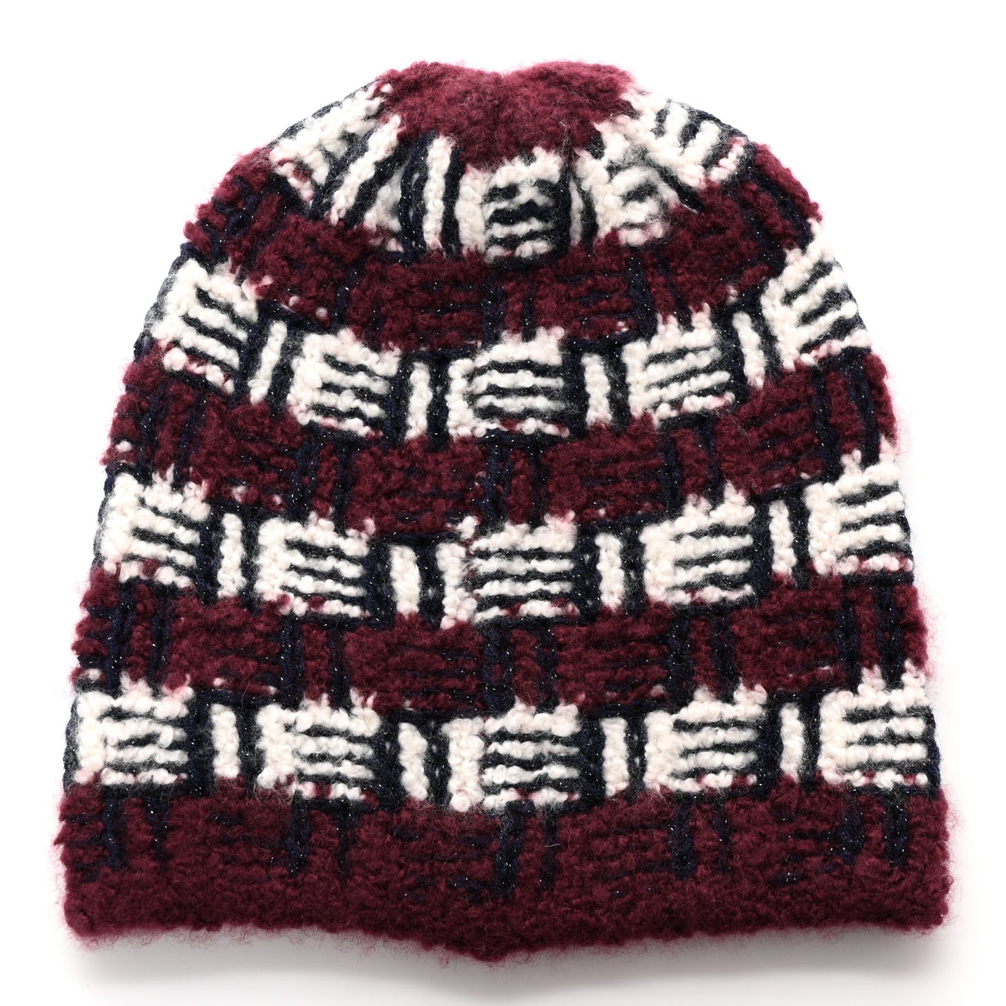 Cashmere Silk Glitter Logo Beanie Hat Burgundy Navy White