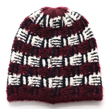 Chanel Cashmere Silk Glitter Logo Beanie Hat Burgundy Navy White 3 of 6