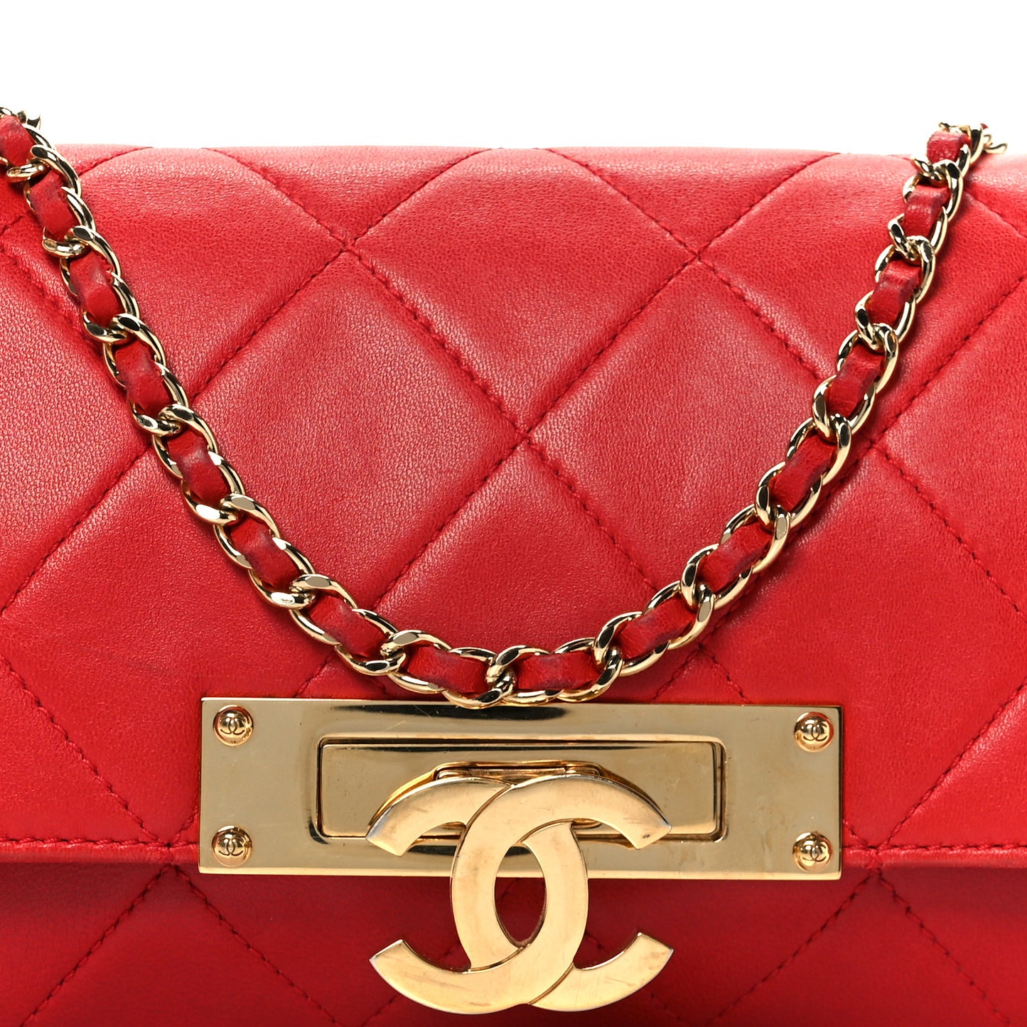 Lambskin Quilted Golden Class Wallet on Chain WOC Red