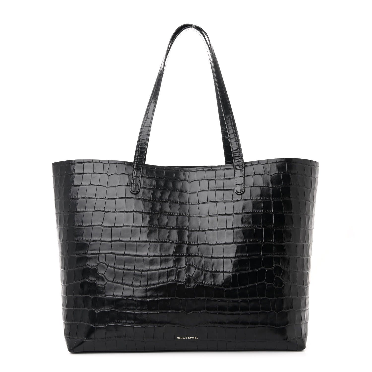 Mansur Gavriel Calfskin Crocodile Embossed Large Shopping Tote Black 1 of 12