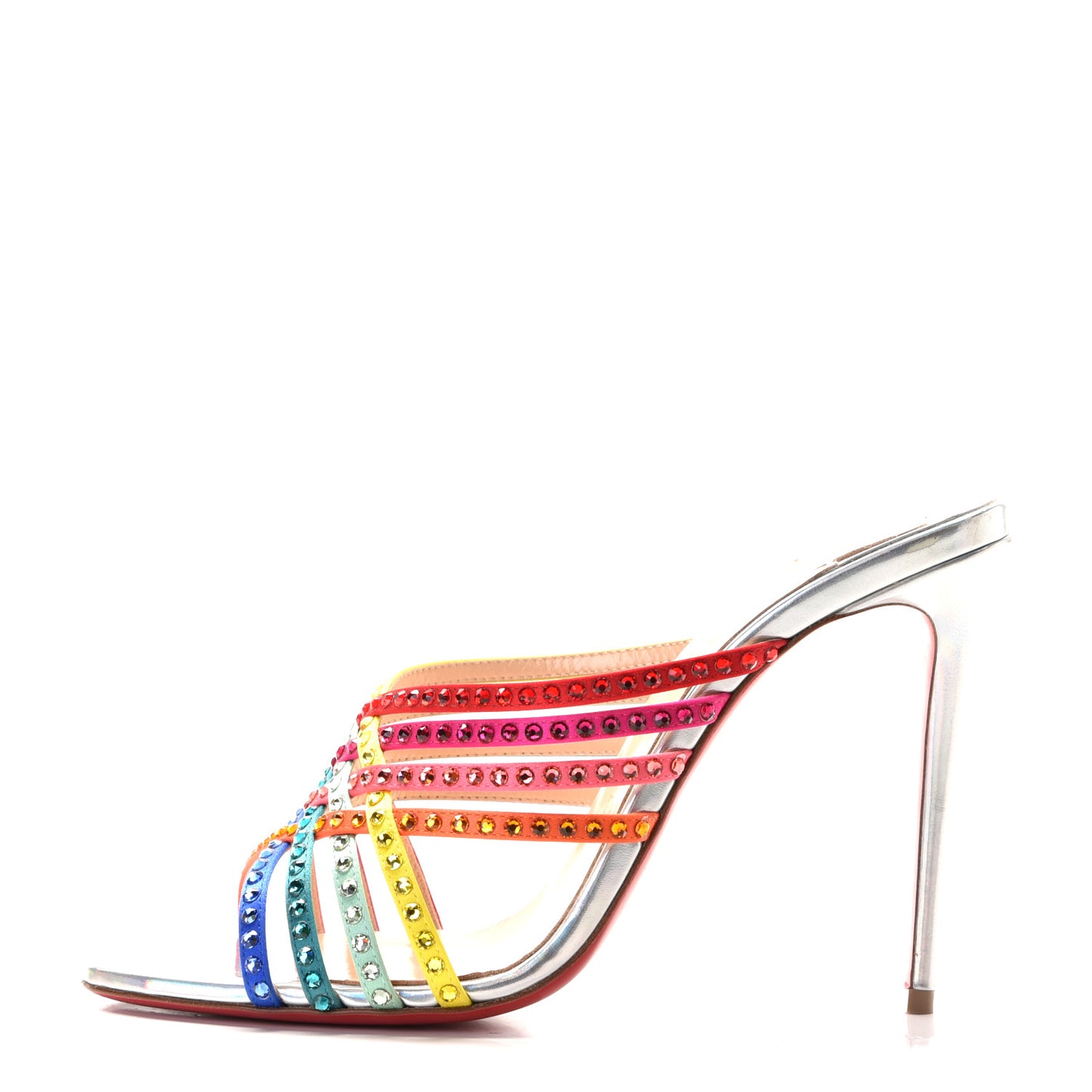 Specchio Calfskin Crystal Marthastrass 100 Slide Sandals 39 Silver Multicolor